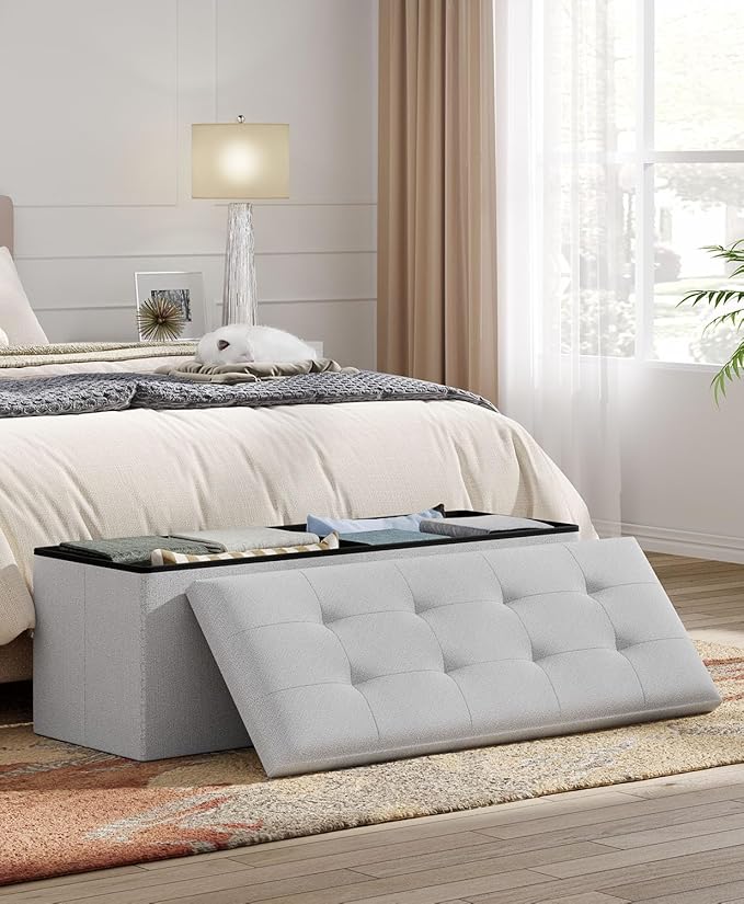 Storage Ottoman Bench, Folding Ottoman Foot Rest, End of Bed Bench,Storage Chest, for Living Room, Bedroom, Hallway, Entryway, Holds up to 700 lb (Light GREY1, 43")-Ruum Studio Home