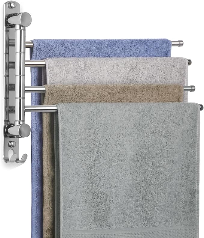 Bathroom Towel Rack JSVER Swivel 4 Arms Extended Towel Holder, SUS304 Stainless Steel Space Saving Towel Rack, Towel Racks for Bathroom, Kitchen-Ruum Studio Home