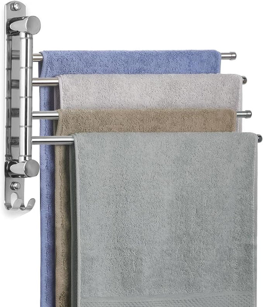 Bathroom Towel Rack JSVER Swivel 4 Arms Extended Towel Holder, SUS304 Stainless Steel Space Saving Towel Rack, Towel Racks for Bathroom, Kitchen-Ruum Studio Home