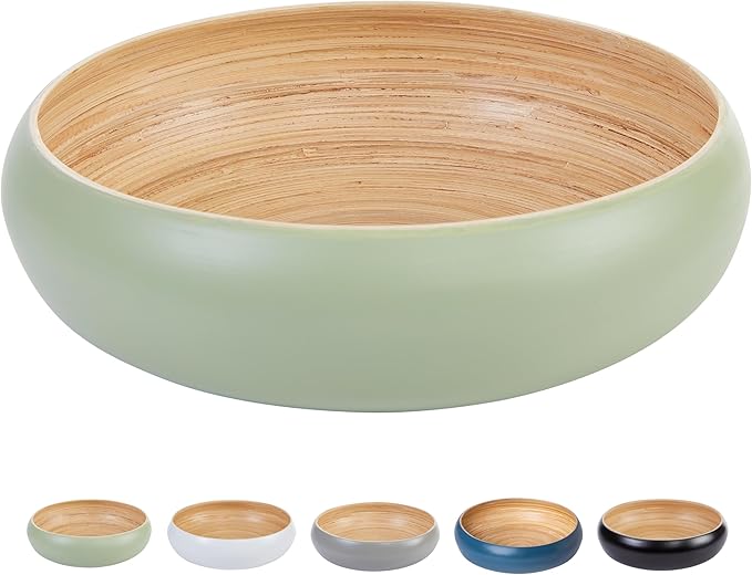 Fruit Bowl For Kitchen Counter, Decorative Bowl, Large Serving Bowl Or Fruit Basket For Kitchen Spun Bamboo (Sage)-Ruum Studio Home