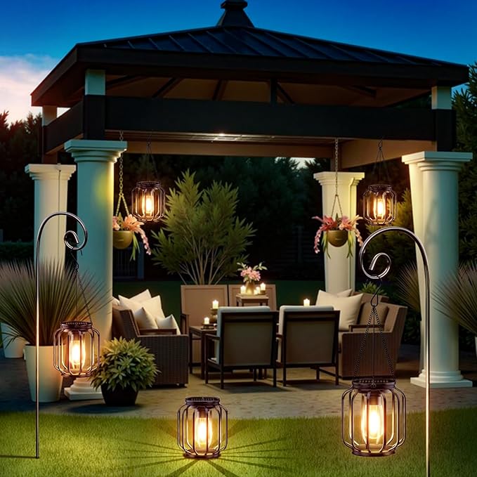 Solar Hanging Lanterns Outdoor: 2 Pack Metal Solar Hanging Lights with Hook, Bright - Warm Waterproof LED Lanterns for Outside, Classic Decorative Solar-Powered Light for Yard Garden Patio Porch Decor-Ruum Studio Home