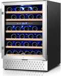 Tylza 24 Inch Dual Zone Wine Cooler Refrigerator, 46 Bottle Built-in or Freestanding, 24'' Wine Fridge with Stainless Steel & Professional Compressor and Temperature Memory Function-Ruum Studio Home