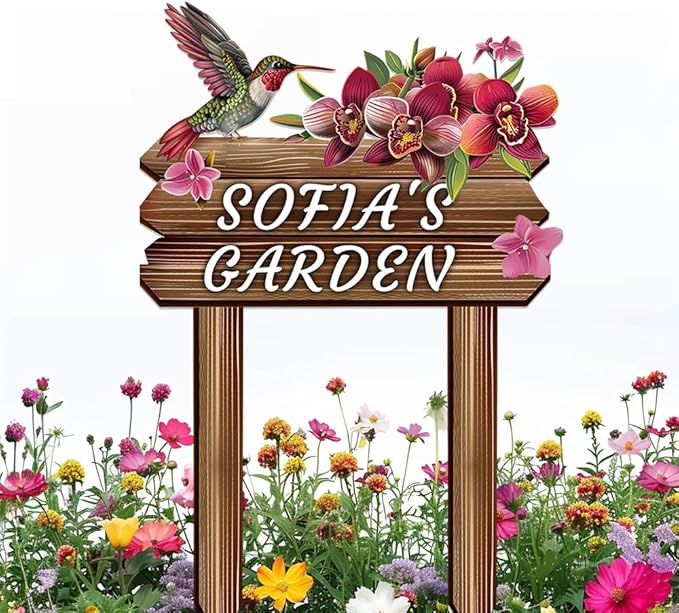 Personalized Colorful Bird Metal Sign with Stake,Custom Gardener Family Name Signs Outdoor Decor,Customized Birds on the Branch Gardening Gifts,Flowers Plaques Decorate for Patio Lawn Porch Backyard-Ruum Studio Home