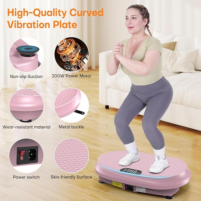 Curved Vibration Plate Exercise Machine, Vibrating Plate 400 lbs Capacity with 9 Auto Modes and 120 Adjustable Speeds, Large LED Display, Touch and Remote Control, Vibration Platform for Home-Ruum Studio Home