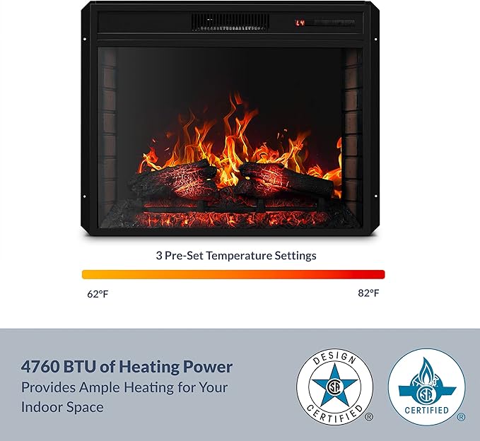 BELLEZE 28" Electric Fireplace, 1500 W 5000 BTU Space Heater with Adjustable Timer, Realistic Wood Log & Crackling Sound, Indoor Fireplace for TV Stand Mantel, Bedroom, Living Room-Ruum Studio Home