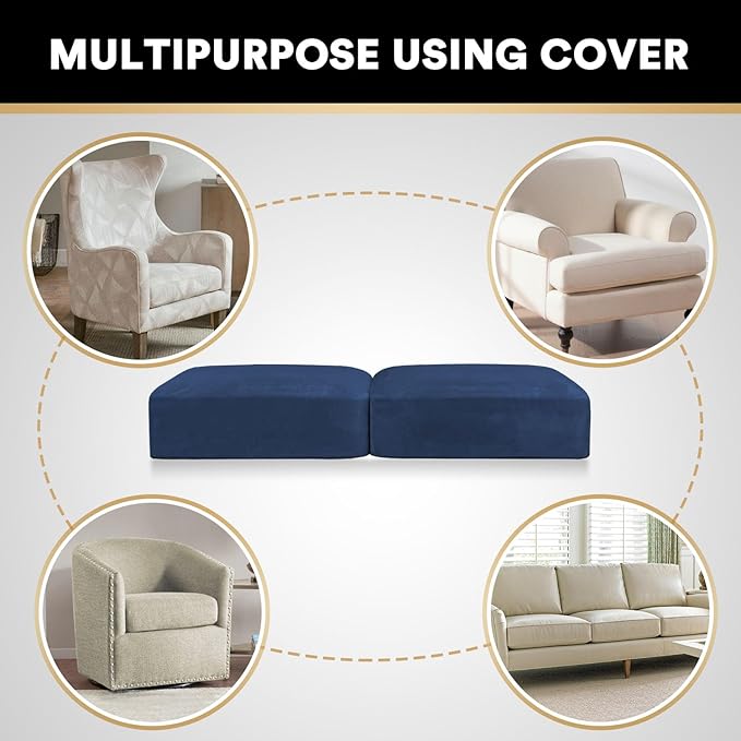 PrinceDeco Velvet Couch Cushion Cover Soft Stretch Cushion Slipcover for Chair Loveseat Sofa Cushion Furniture Protector Seat Cushion Sofa Cover (2 Piece Large Sofa Cushion Covers, Navy)-Ruum Studio Home