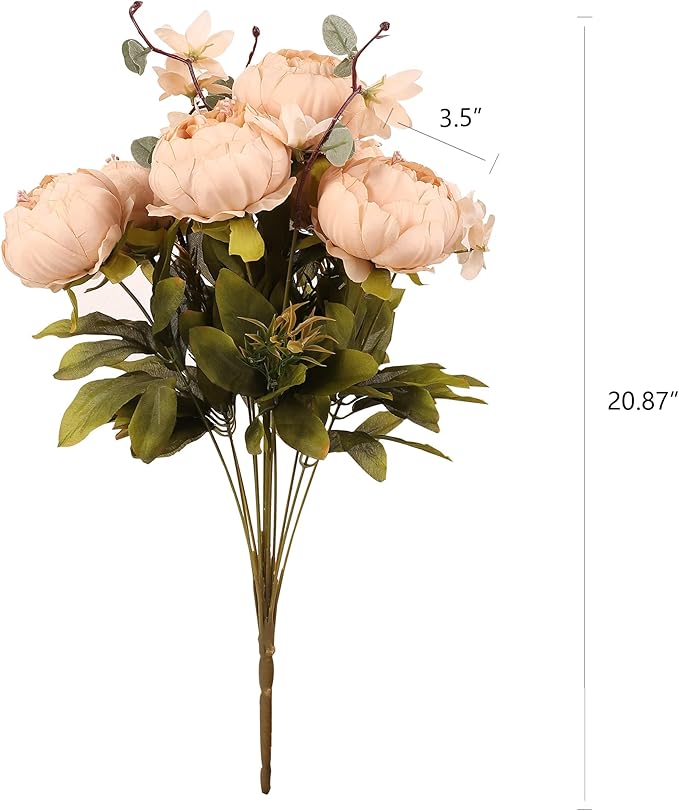 Duovlo Artificial Peony Silk Flowers Fake Flowers Vintage Wedding Home Decoration,Pack of 1 (Light Champagne)-Ruum Studio Home