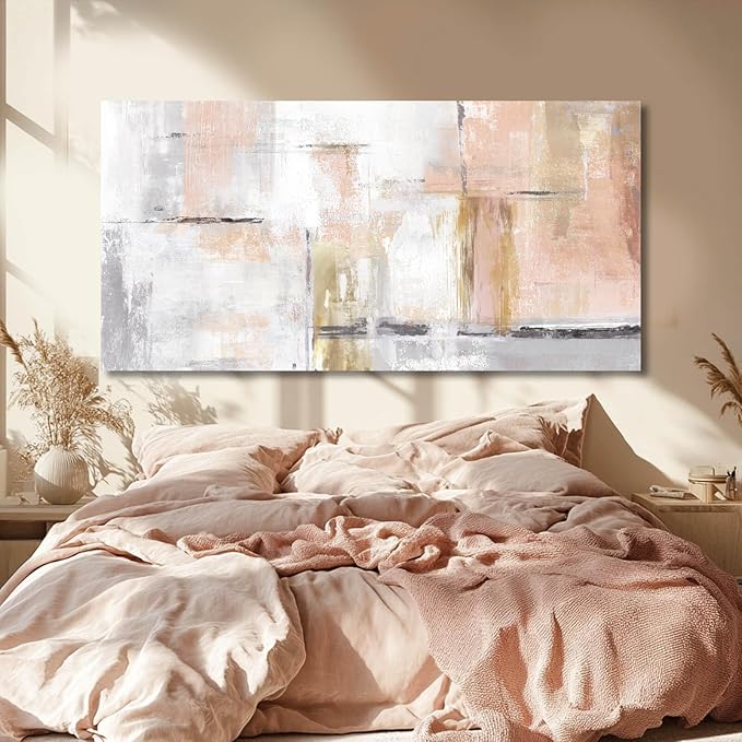 SOUGUAN Canvas wall Art Gold Wall Decor Bedroom Pink Pictures Wall Decoration Artwork Abstract Wall Art large Modern Painting Pictures for Living Room Home Kitchen Office (30x60, Pink)-Ruum Studio Home