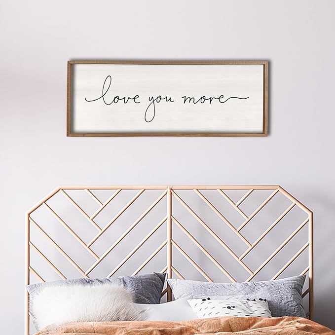 Love You More Sign 40''×15'' Master Bedroom Above Over Bed Wall Decor Modern Farmhouse Large Vintage Wood Framed Hanging Over Bed Bedside Wall Art (Wood)-Ruum Studio Home