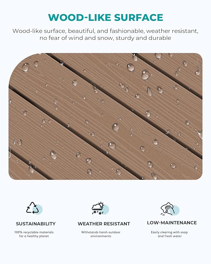 SERWALL Patio Coffee Table, HDPE Rectangle Outdoor Coffee Table, Brown-Ruum Studio Home