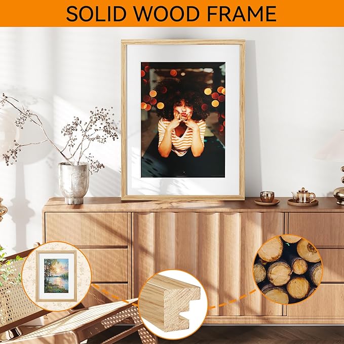 IBUYKE 18x24 Picture Frame,Solid Oak Wood 18x24 Photo Frame with Mat to 16x20,18x24 Picture Frames With Tempered Glass,Wall Mount Display,Home Decor,Natural Oak 24 x 18 Frame,UWPF1824N-Ruum Studio Home