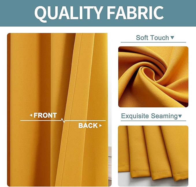 ChrisDowa Room Darkening Curtains 80 Inches Long 2 Panels Set for Living Room, Grommet Thermal Insulated Blackout Curtains for Bedroom (Mustard Yellow, 52 x 80 Inch)-Ruum Studio Home