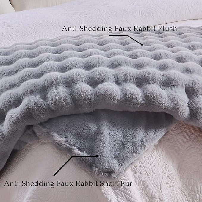 BENVWE Fluffy Faux Fur Throw Blanket for Couch, Soft Plush Thick Cozy Fuzzy Luxury Minky Bubble Blanket for Home Living Room Decor Gift for Women, Light Grey, 51" x 63", 1100GSM-Ruum Studio Home