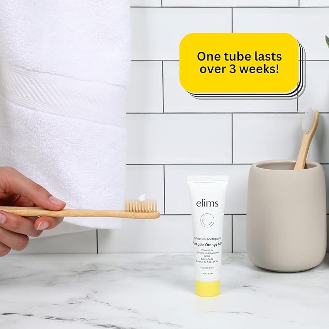 ELIMS Travel Size Nano Hydroxyapatite Toothpaste Fluoride Free - Xylitol Remineralizing Toothpaste for Whitening Sensitive Teeth - Orange Pineapple Mint Toothpaste for Adults & Kids 1oz-Ruum Studio Home