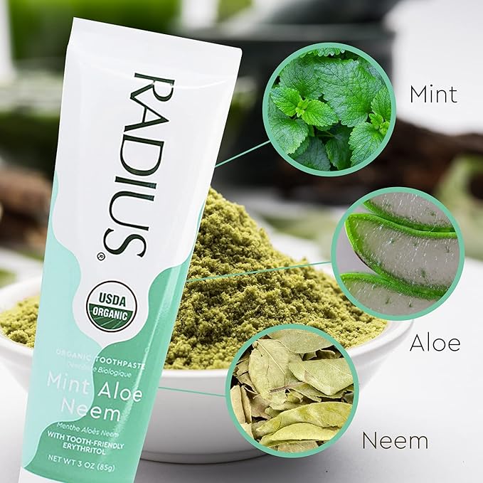 RADIUS Toothpaste, Mint Aloe Neem, 3 oz, USDA Organic Non-Toxic Chemical-Free Gluten-Free, Designed to Improve Gum Health & Prevent Cavities, Pack of 1-Ruum Studio Home
