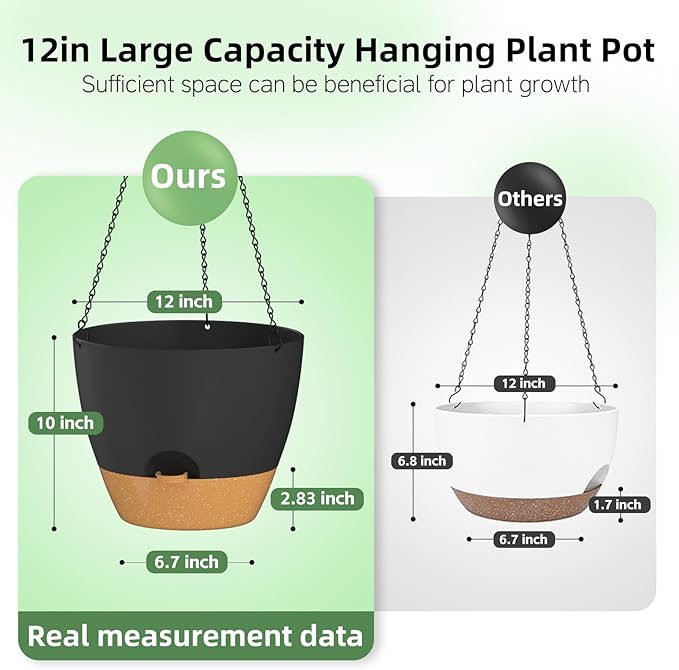 ZMTECH 12 Inch Hanging Planters for Indoor Outdoor Plants, 1 Pack Self Watering Hanging Plant Pots with Drainage Holes and Removable Saucer, Plastic Flower Hanging Pots with Watering Lip (Green)-Ruum Studio Home