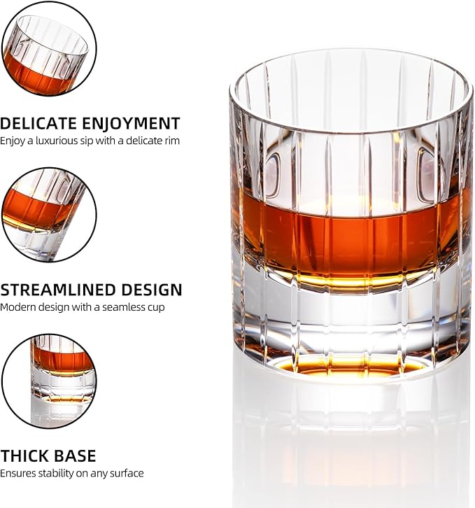 KAMMAK Crystal Whiskey Glasses Set of 2, Handcrafted 6.43oz Old Fashioned Glasses Stemless, Luxury Hand Blown Cocktail Glasses, Scotch Cup for Women, Men Gift for Bourbon Barware, Home Bar-Ruum Studio Home