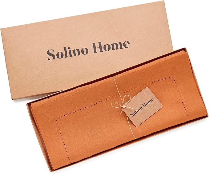 Solino Home Linen Pumpkin Table Runner 120 Inches Long - 100% Pure Linen Hemstitch 14 x 120 Inch Table Runner for Dining, Fall, Autumn, Halloween, Thanksgiving - Classic Hemstitch-Ruum Studio Home