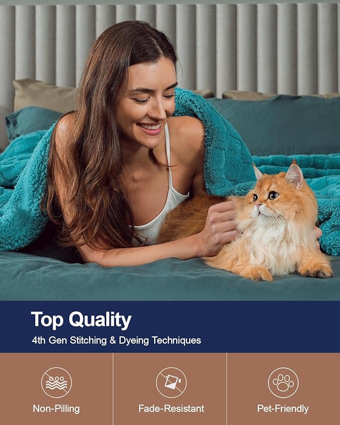 Pawque Super Soft Cozy Throw Blanket for Couch Bed - Fluffy Sherpa Fleece Reversible Thick Warm Fuzzy Blanket for All-Season, 3D Checkered Jacquard Elegant Decorative Blankets, Teal Green, 50" x 60"-Ruum Studio Home