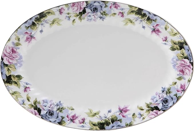 Lynns Paradise Millicent 14-Inch Oval Platter, Set of 2, Purple; Heavy Duty; Chip Resistant; Lead and Cadmium Free; Freezer to Oven Safe up to 500°F-Ruum Studio Home