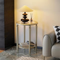 COSIEST Round Side Table, End Table Glass with Wood Frame, Champagne Gold Bedside Table with Modern Style for Living Room, Balcony, Bedroom-Ruum Studio Home