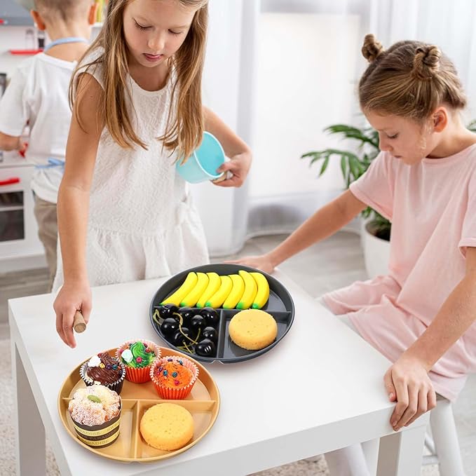 10 Pcs Unbreakable Divided Plates for Kids Adults, 9 Inch Round Portion Control Plate, 3 Compartment Plates with Dividers, Lightweight Reusable Dinnerware Portion Control Plastic, Dishwasher Safe-Ruum Studio Home