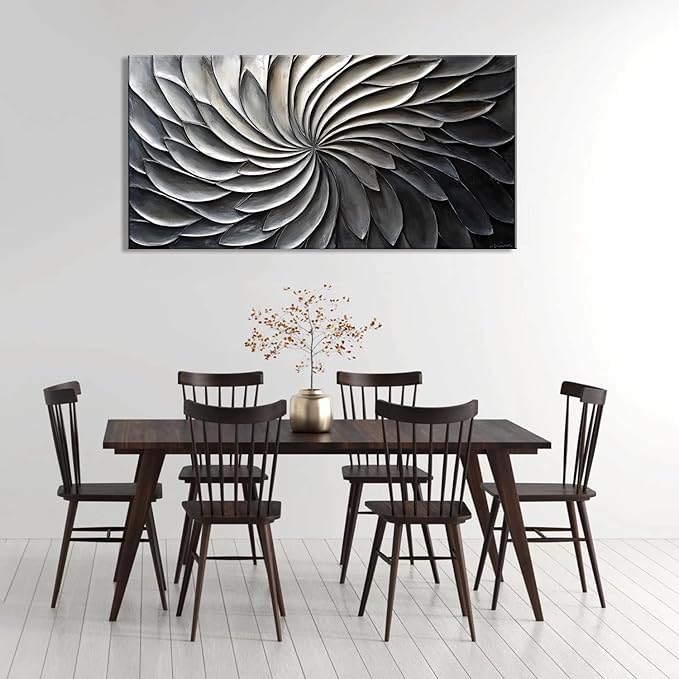 LASMOND Abstract Black and White Wall Art for Living Room Modern Canvas Print Painting Lines Flower Floral Large Artwork Bedroom Home Office Wall Décor (40x20 Inches)-Ruum Studio Home