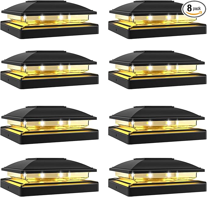 VOLISUN Solar Post Cap Light Outdoor,Solar Fence - Post Lights Waterproof for 4x4/5x5/6x6 Wooden/Vinyl Post,Black Deck Cap Light Solar Powered with Warm White for Garden/Patio/Porch 8pack-Ruum Studio Home