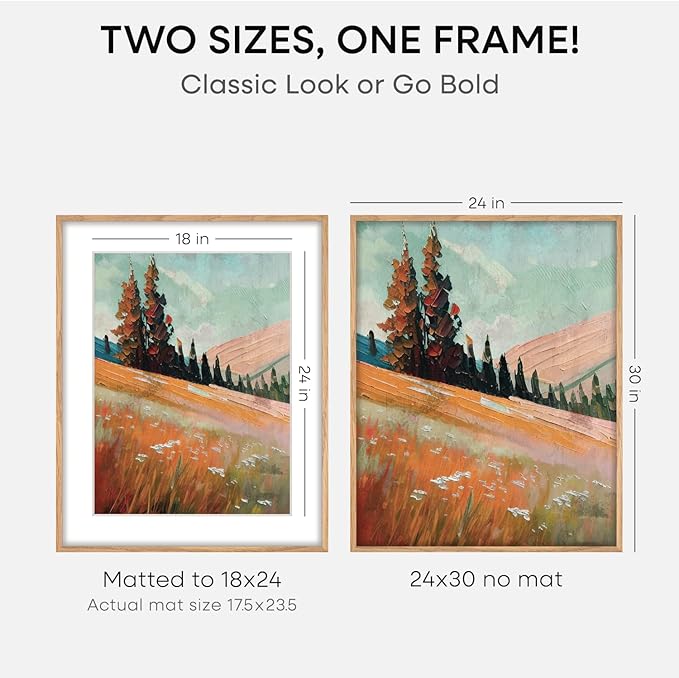 Homeforia 24x30 Picture Frame Wood, High End Natural Oak 24 x 30 Frame with Mat 18 by 24, 24x30 Light Wooden Poster Frames Matted to 18x24 Photo, 30by24 Large Frame, Tempered Glass, Wall Kit, Set of 1-Ruum Studio Home