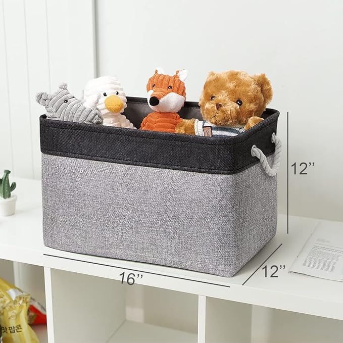 TheWarmHome Storage Basket for Organizing - 16x12x12 inch Cube Storage bin 3 Pack Fabric Storage Cubes, Collapsible Storage Box for Organizer Cloth Gift Toy Closet (Black & Grey)-Ruum Studio Home