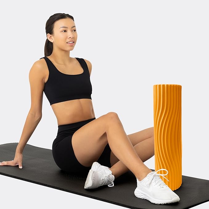 Oceanfoam Tidal Roller - Gold - Muscle Massage Foam Roller for Back Pain & Stretching - Firm and Ergonomic Wide Wave Textured - Yoga, Athletics, & Wellness - Full Size, 20" x 5"-Ruum Studio Home