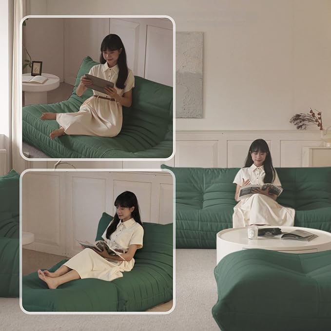 Luxury Ottomans, Modern Square Foot Rest for Sofa Couch Chair, Lazy Floor Seating, Fireside Bean Bag Chair, Tatami Sofa Lounger for Living Room, Bedroom, Office, Green-Ruum Studio Home