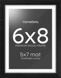 Homeforia 8x6 Black Wood Frame, High End Oak 6x8 Black Wooden Picture Frames with Mat 5x7 Art, 6 x 8 Frame Matted to 5 by 7 inch Photo, 6x8 Wall or Tabletop Frames, Tempered Glass, Wall Kit, Set of 1-Ruum Studio Home