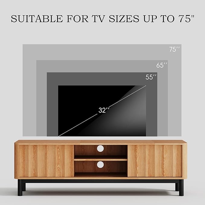 Brown Mid Century Modern TV Stand, Wood Fluted Living Room TV Stands with Storage Sliding Doors, Desert-Inspired Design MCM Entertainment Center for 55 60 65 70 75 55+ 60+ 65+ 70+ Inch-Ruum Studio Home