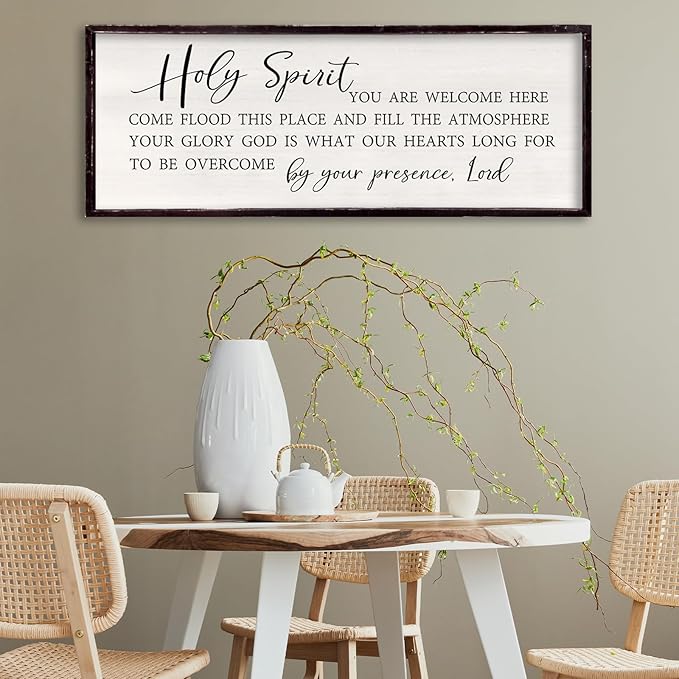 Holy Spirit You are Welcome Here Wall Decor 32"×12" Quote Bible Verse Religious Christian Scripture Wall Art Sign (Black)-Ruum Studio Home