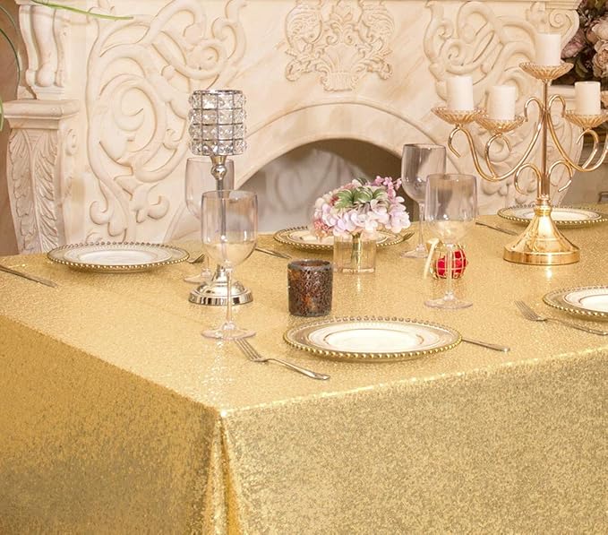 SquarePie Sequin Tablecloth 60 x 102 Inch Gold Sparkly Table Linen for Wedding Party-Ruum Studio Home