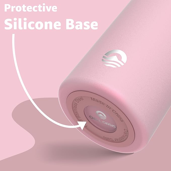 Chill Oasis Water Bottle | Compatible With Popular Flavor Cartridges | BPA Free, Leak Proof, Double-Walled Vacuum Insulated Stainless Steel, and Dishwasher Safe | Cold for 24 Hours (Pink, 22oz)-Ruum Studio Home