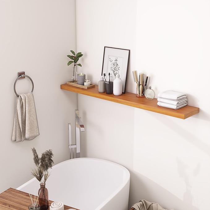 Light Brown Wooden Floating Wall Shelves 48 Inches Long x 8”x 1.4” Shelf Floating Rustic Farmhouse Decor, Heavy Duty Shelf Hold 100 lbs, Wall Shelves for Bathroom Living Room Kitchen Bedroom Office-Ruum Studio Home