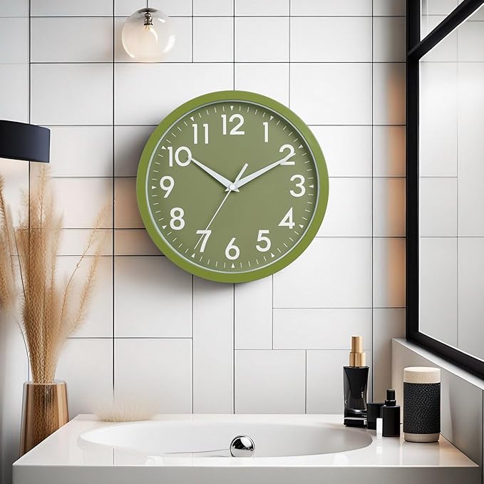 Wall Clock Analog 10 Inch Simple Silent Non Ticking Battery Operated Modern Decorative for Kitchen Office Bedroom Bathroom Living Room(Olive Green)-Ruum Studio Home