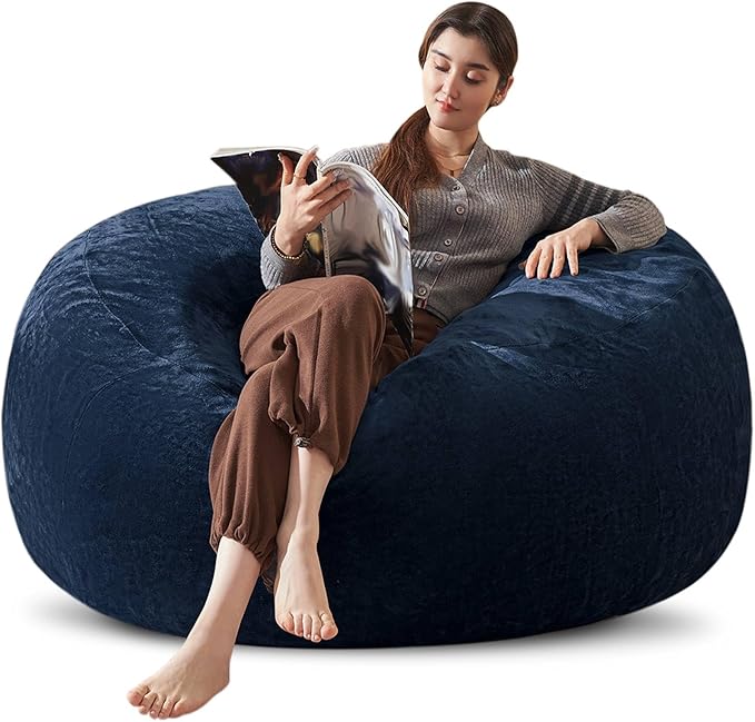 Bean Bag Chair 4Ft, Memory Foam Filled, Large Beanbag Chairs for Adults and Teens, Soft Sofa with Removable Flannel Cover, Round Couch for Living Room Bedroom College Dorm (Blue, 4FT-47×47"×24")-Ruum Studio Home