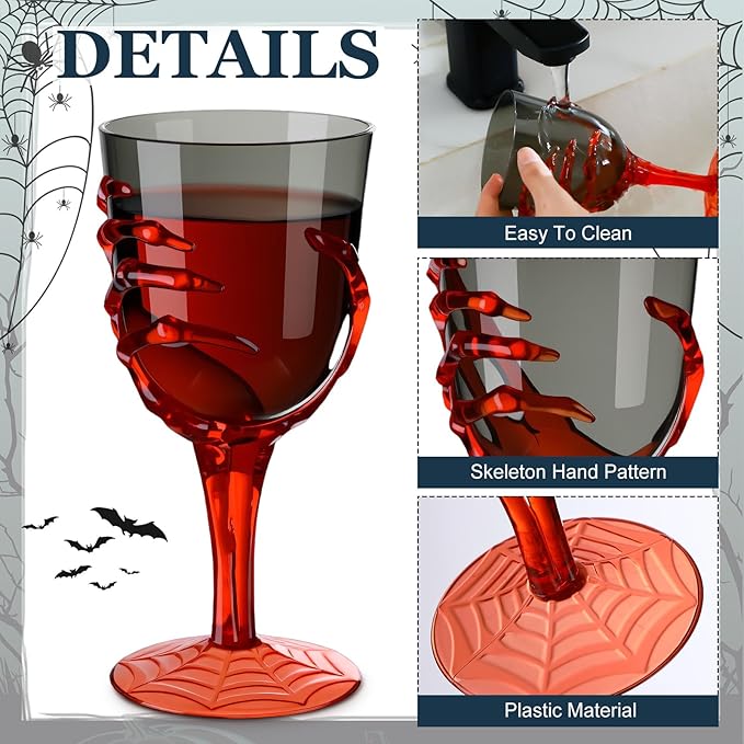 Dandat 24 Pcs Halloween Skeleton Hand Goblets 12oz Clear Plastic Halloween Cups Skull Wine Glass Set for Creepy Spooky Party Decorations (Black,Orange)-Ruum Studio Home