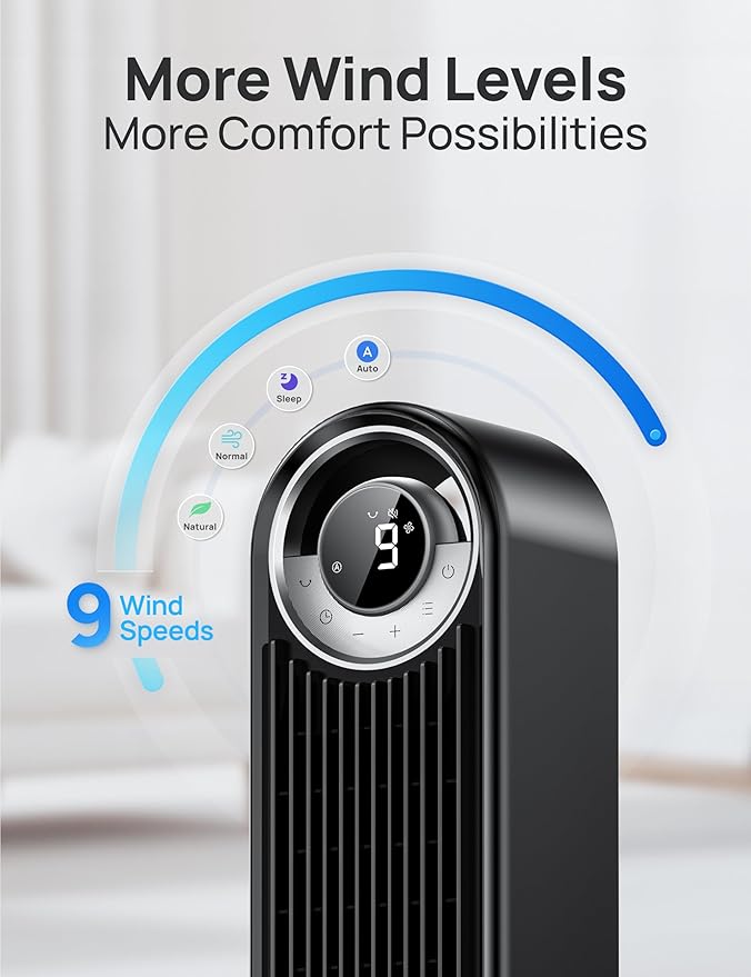 Dreo Tower Fan for Bedroom, 90° Oscillating Standing Floor Fan with 28ft/s Velocity, 25dB Quiet for Sleep, DC Motor, 9 Speeds, 4 Modes, 12H Timer, Voice & APP & Remote Control, 42" Cruiser Pro T2 S-Ruum Studio Home