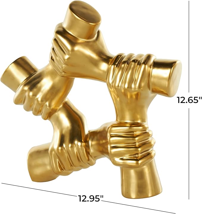 Deco 79 Ceramic Hands Decorative Sculpture Gripping Home Decor Statue, Accent Figurine 13" x 4" x 13", Gold-Ruum Studio Home