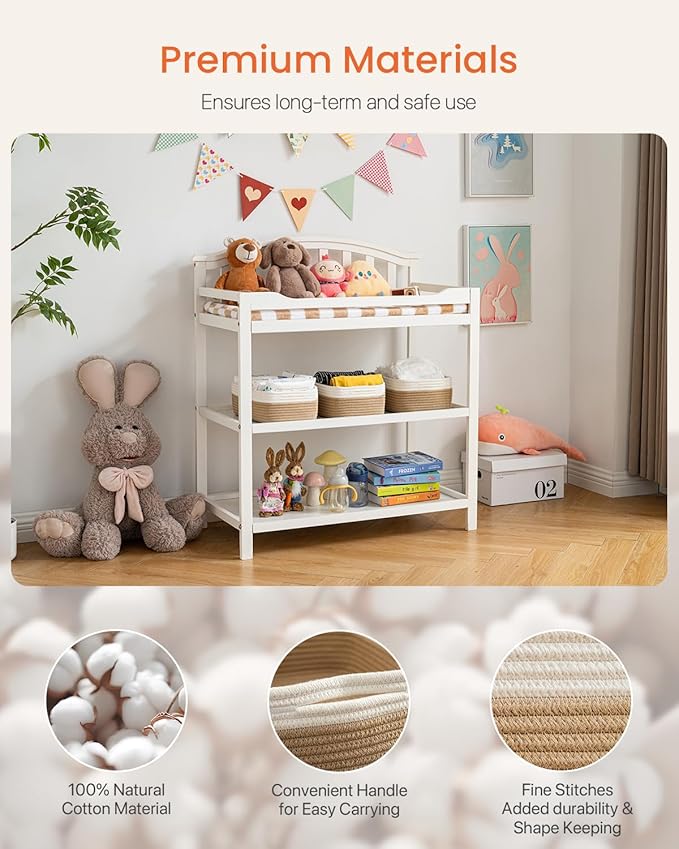 KALLAX Small Woven Basket, 12 x 8 x 4.5 Inches, Storage Basket for Organizing, Cute Small Rope Shelf Closet Cube Storage Bins Baskets for Shelves, Dog Toy Gift Baskets Empty, 3 Pack White & Brown-Ruum Studio Home