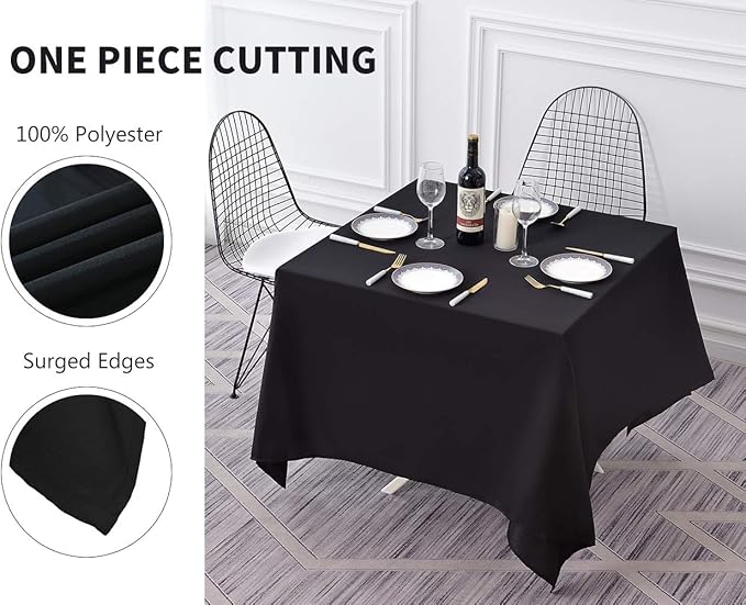 Surmente Square Tablecloth for Square or Round Tables 100% Polyester 70x70 Inch Table Cloth for Weddings, Banquets, or Restaurants (Black)-Ruum Studio Home