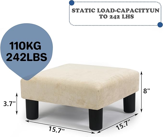 Joveco Small Foot Rest Stool Ottoman, 15" Fabric Square Footstool Upholstered Footrest for Chair, Under Desk, Office, Living Room, Wheat-Ruum Studio Home