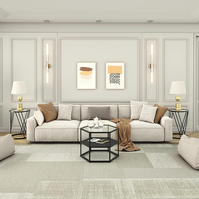 Round Side Table, Modern End Tables for Living Room Office Small Spaces, Glass Black End Table with Metal Frames, Nightstand for Bedroom, Bedside Furniture, Easy Assembly-Ruum Studio Home