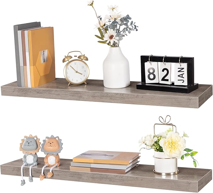 HOOBRO Floating Shelves for Wall, Wall Mounted Shelf Set of 2, 31.5" Hanging Shelf with Invisible Brackets, for Wall in Bathroom, Bedroom, Toilet, Kitchen, Living Room, Office, Greige BG80BJP201-Ruum Studio Home