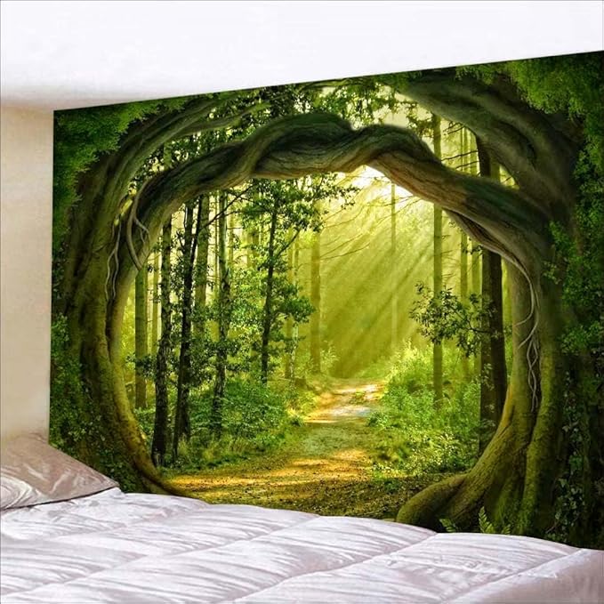 FENDROM Enchanted Forest Tapestry Nature Sunshine Lanscape Green Tree Cave Tapestries Wall Hanging For Living Room Bedroom Home Decorations-Ruum Studio Home