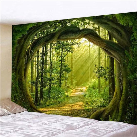 FENDROM Enchanted Forest Tapestry Nature Sunshine Lanscape Green Tree Cave Tapestries Wall Hanging For Living Room Bedroom Home Decorations-Ruum Studio Home